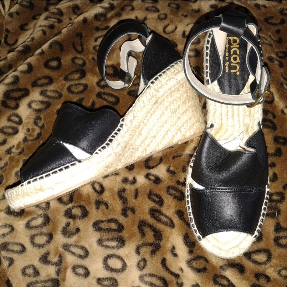 Ankle Strap Leather Wedges